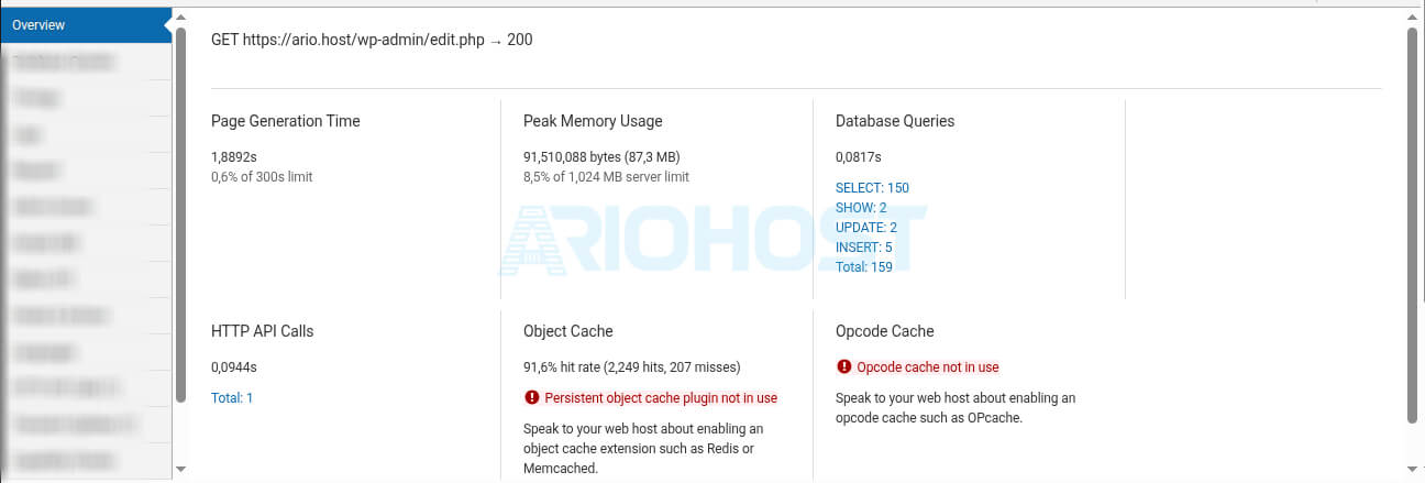 بخش Overview در پلاگین Query Monitor