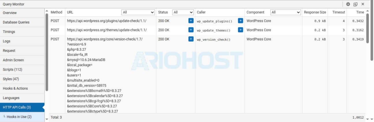 بخش HTTP API Calls در پلاگین Query Monitor - پس از رفع مشکل